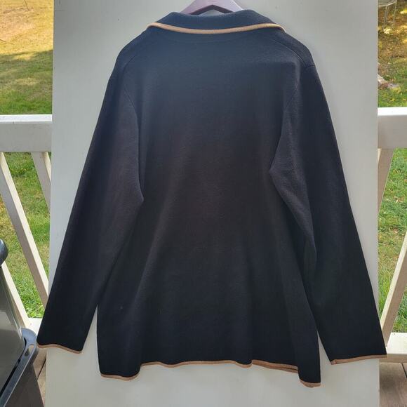 Max Studio Sweater Size Large Black With Tan Cardigan Blazer Old Money Preppy - Picture 8 of 8